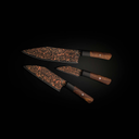 K22 Kultro Flare Chef Knives on Red Maple