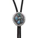 Bolo 1906 Sterling Oval with Wide Rope Border and Turquoise Stones
