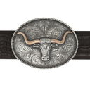 Brooks 1817 Sterling Engraved Oval Trophy Buckle with Rose Gold and Sterling Longhorn
