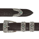 Clay 1859 Sterling Buckle Set with Sterling Engraved Overlays and Flowers with Emerald