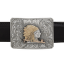 Comanche 1801 Sterling Engraved Chief with Gold Headress & Pipe Trophy Buckle