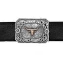Comanche 1819 Engraved Sterling Trophy Buckle With Rose Gold Steer Head