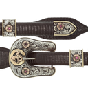 Dawson 1859 Sterling Buckle Set with Overlays and Gold Bronc & Flowers