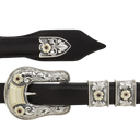 Duval 1817 Sterling Overlay Buckle Set with Gold Flowers & Rubies
