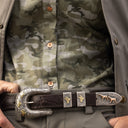 Pecos 2073 Sterling Silver Quail & Pointer Buckle Set