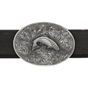 Mills 1808 Sterling Engraved Oval Trophy Buckle with Jumping Trout