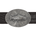 Mills 1818 Sterling Oval Trophy Buckle Engraved with Sterling Trout