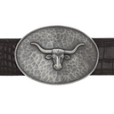 Mills 1824 Hammered Oval Trophy Buckle with Sterling Longhorn