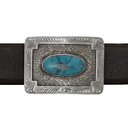 Sabine 1600 Sterling Silver & Turquoise Trophy Buckle With Engraved Border